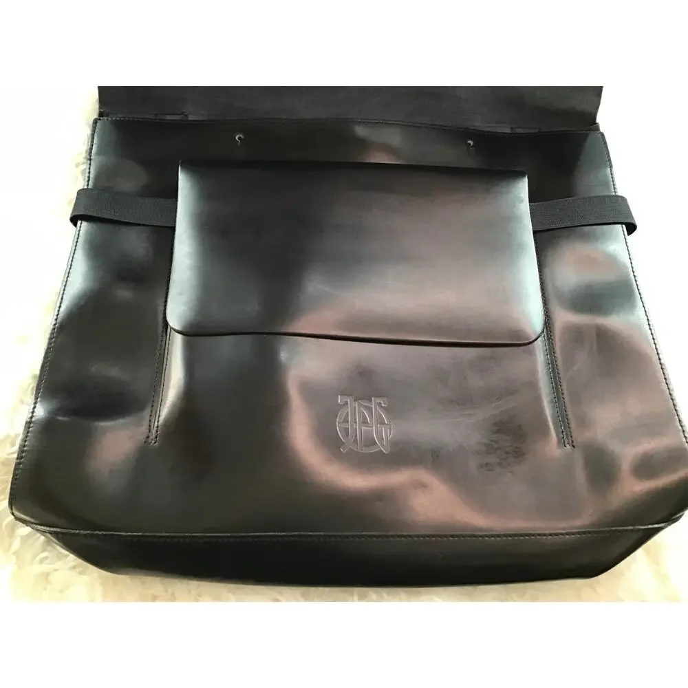 Jean Paul GAULTIER Logo Embossed Black Leather Flap Messenger Bag